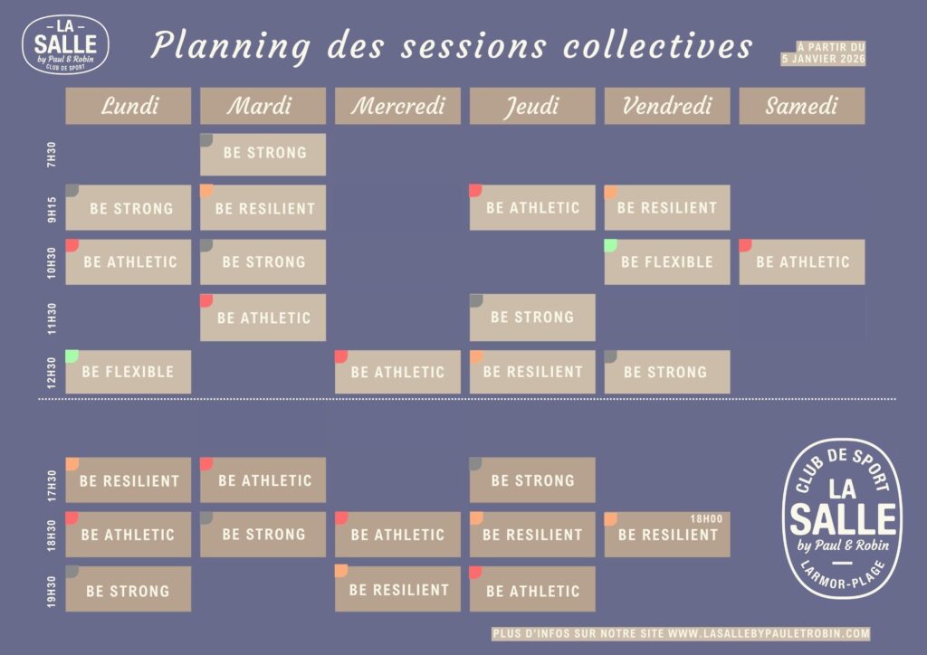 planning des sessions collectives à la salle