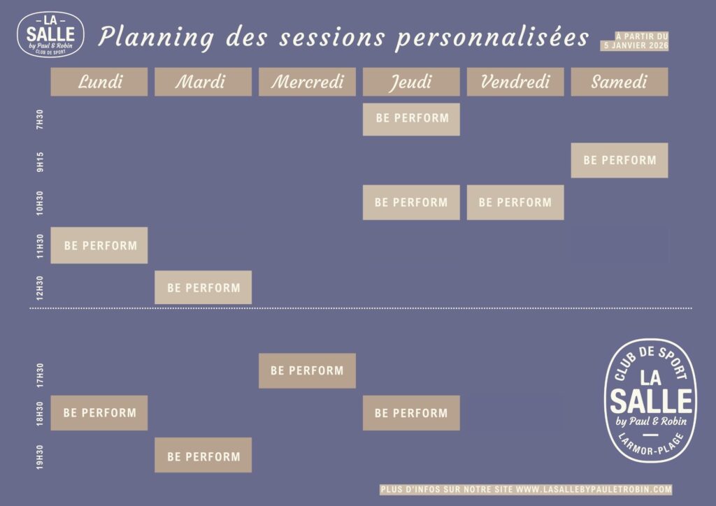 planning des sessions personnalisées à la salle